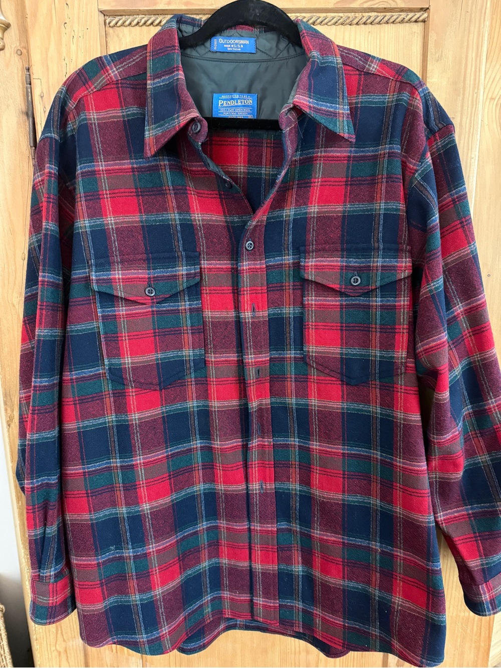 Pendleton Virgin Wool Red and Navy Plaid Flannel Button-Down Shirt